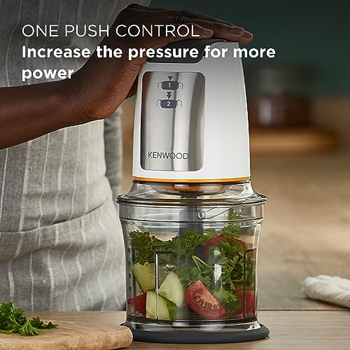 Kenwood Easy Chop Chopper, 0.5L Bowl, 2 Speeds, Quad Blade System, Anti-Slip Ring for Food Chopper Stability, 500W, CHP61.100WH, Dishwasher Safe,