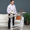 Mind Reader Rolling Reversible Home Office Laptop Workstation with Side Storage, Locking Wheels, Metal, X-Large, White, XL