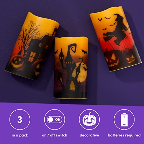 THE TWIDDLERS 3 Halloween Real Wax Flameless Candles, LED Battery Operated Pillar Candles