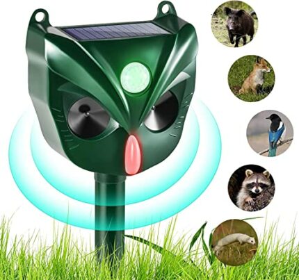 Solar Animal Repeller Outdoor, Ultrasonic Cat Repellent Motion Activated with LED Flashing Light, Keep Cats Rodent Squirrel Dog Rabbit Raccoon Sk