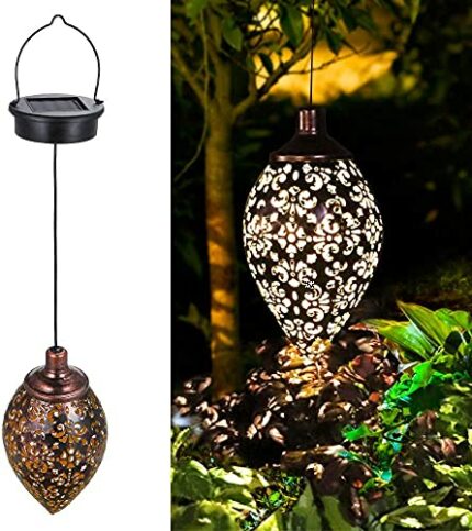 Solar Lantern Light,Outdoor Hanging Garden Lights Metal Lamp for Patio, Patio Decor Metal Yard Art Garden Accessories Outdoor Decorations for Por