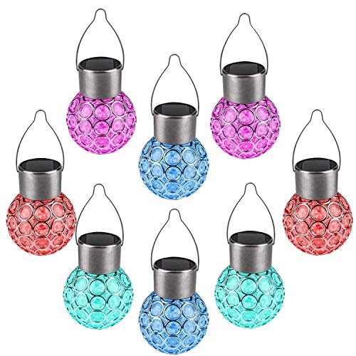 4 Pack Hanging Solar Lights Outdoor, Decorative Ball Lights Waterproof Solar Lanterns with Handle for Garden, Walkway, Tree, or Holiday Decoratio