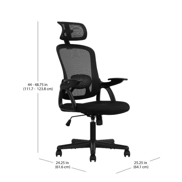DLOETT Mainstays Ergonomic Office Chair With Adjustable Headrest, Black Fabric, 275lb Capacity