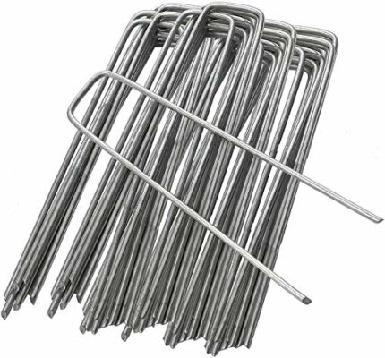 Ram® 50 X Silver Galvanised Ground Pegs Lawn Pegs Stakes Staples Lawn U Shaped Nail Pins For Weed Control Membrane Weed Fabric Garden Netting Art