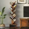 Rolanstar Tree Bookshelf Bookcase with Drawer, Floor Standing Tree Bookcase, Bookshelves Storage Rack for CDs/Movies/Books, Utility Organizer She