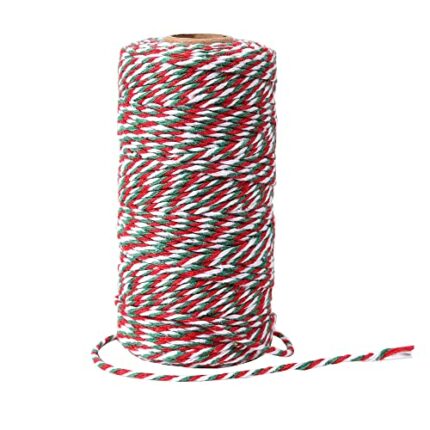 AUERVO 100M Christmas Twine, Green Red and White String Cotton Wrapping Twine For Christmas Packing Gift Wrapping String Decorations