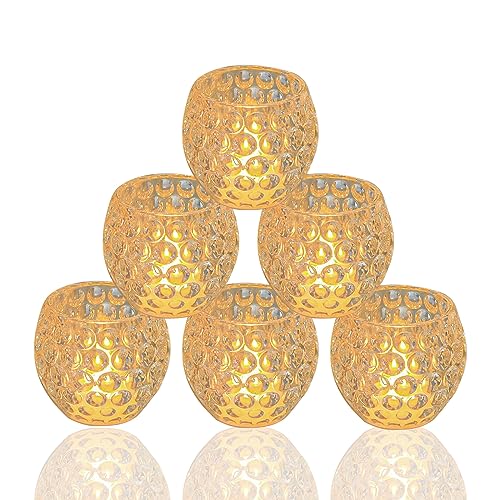 HIYAA LED Candles, 6 Pack Round Crystal Battery Operated Candles, Realistic Warm Light LED Flameless Candles for Wedding Party Christmas Hallowee