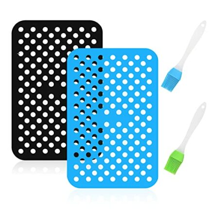 2 PCS Silicone Air Fryer Pads, with 2 Pcs Silicone Brushes,Non-Stick Air Fryer Liners, Reusable Air Fryer Accessories, for Air Fryers and Kitchen