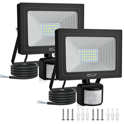 CLY LED Floodlight 2 Pack, 25W Security Lights with PIR Sensor, 2100 Lumen IP66 Waterproof Upgraded 20W Motion Sensor Light Outdoor, 6500K Daylig