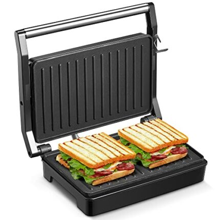 Cozeemax Sandwich Toaster, 1000W Panini Press, Non-Stick Griddle Plates, Versatile Folding Health Grill, Meat, Kebabs, Fish, Automatic Temperatur