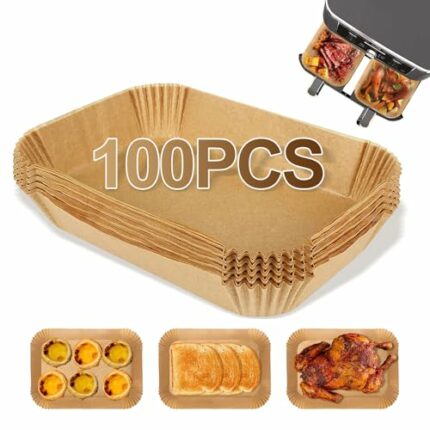 Gezan Air Fryer Disposable Paper Liners, Air Fryer Liners, 100PC Ninja Air Fryer Liners for Ninja Air Fryer Dual, Airfryer Food Grade Accessories