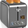 SEEDEEM 4 Slice Toaster, Stainless Steel Bread Toaster with LCD Display, 7 Shade Settings, Extra Wide Slots with Cancel/Bagel/Defrost/Reheat Func