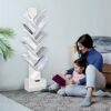 Tree Bookshelf with Wooden Drawer, 10-Tier Open Shelf Narrow Bookcase, Unique Vertical Spine Bookshelf Small Spaces, Book Shelf with Drawers Stor