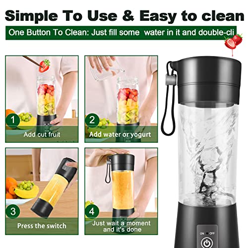 Portable Blender, Mini Mixer with Six Blades and USB Charging, 380Ml Traveling Fruit Veggie Juicer Cup, Personal Blender Suitable for Baby Food,