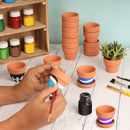 Belle Vous 16 Pack of Unfinished Terracotta Plant Pots & Saucers - 5.2cm/2 Inches - Clay Flowerpots/Planters with Drainage Hole for DIY Crafts &