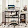 WALNUT Mesh Drafting Chair Office Chair w/Adjustable Armrests & Foot-Ring Grey