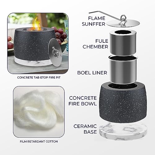 Idyfodol Tabletop Fire Pit Bowl for Indoor Outdoor - Portable Concrete Tabletop Fireplace with Ceramic Base for Garden Balcony Living Room Dining
