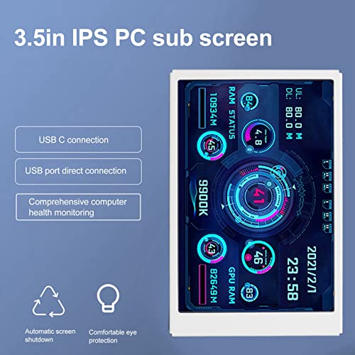 SUNGOOYUE 3.5in Computer Temp Monitor, USB Type C Interface IPS Full View 320x480 LCD Display Small Screen for AIDA64 PC CPU RAM Hard Disk Data M