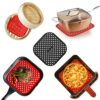 3 Pieces Reusable Air Fryer Steamer Pot Mat, 7.5" Square Nonstick Perforated Silicone Pot Mat, Air Fryer Accessories Replacement, BPA Free, (Blac