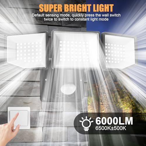 FLITI 38W Led Security Lights Outdoor Motion Sensor, 6000LM 270° Adjustable Floodlight with PIR, IP65 Waterproof Garden Outside Sensor for Garage