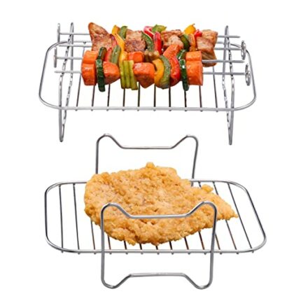2 Pcs Air Fryer Rack, Dual Airfryer Racks Stainless Steel, Grilling Rack with 4 Skewers, Compatible with Ninja Food Dual Zone Air Fryer AF300UK A