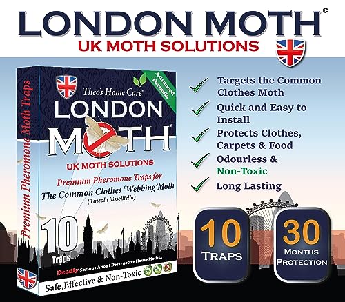 LONDON MOTH KILLER-10 Professional Pheromone Moth killers for the Common Clothes Moth, Sticky Moth Trap Repellent for Wardrobes Clothes & Carpet,