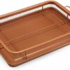 SASHTECH Copper Baking Tray – Non-Stick Crisper – Oven Tray – 360° Air Circulation Fryer – Heat Resistant – Air Fry in Your Oven – 2pcs Set, Fryi
