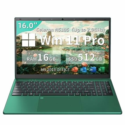 Fsjun【Win 11 Pro/Office 2019 16 inch Laptop with FHD(1920 * 1200) IPS Display, Celeron N5105 CPU(2.0 to 2.9GHz), 16GB DDR4 RAM, 512GB SSD, Full-S