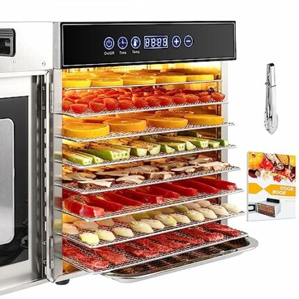 Kwasyo 8 Tray Stainless Steel Food Dehydrator, Dehydrator Food Dryer uk with 30-90°C Adjustable Thermostat & 24hr Digital Timer, Commercial Dryin