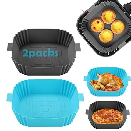 2Pcs Silicone Air Fryer Liner 6.5inch Reusable Air Fryer Silicone Basket Heat Resistant Non-Stick Air fryers Silicone Pot Square Replacement of P