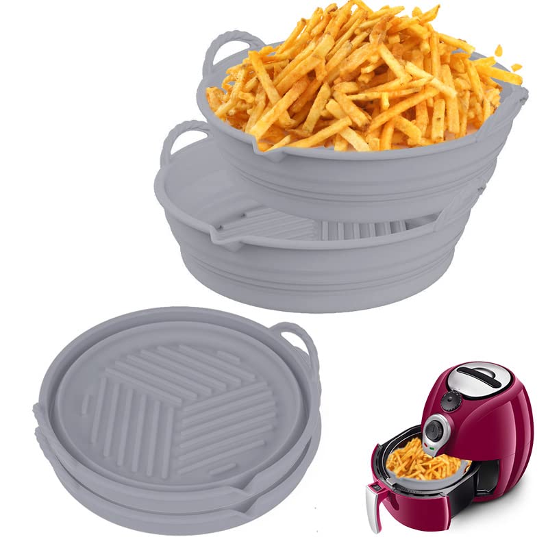 Silicon Air Fryer Liner 2Pack Reusable Ninja Food Safe Liner Baking Tray Basket Heat Resistant Air Fryer Pot Microwave Oven Accessories (Round 7.
