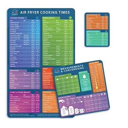 Air Fryer Accessories Magnetic Cheat Sheet Set by Linda’s Essentials - Air Fryer Cooking Times Chart Magnet, Quick Reference Guide For Cooking an