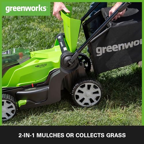 Greenworks Lawn Mower 2x24V(48V) Cordless Lawnmower with Mulcher + 50L Grass Bag. Fast Grass Cutter up to 440m². 41cm Cutting Width. Tool Only WI