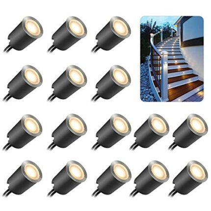 SMY Lighting 16Pcs Decking Lights, LED Deck Lights with Protecting Shell φ32mm,Warm White Deck Lighting IP67 Waterproof, 12V Low Voltage for Gard