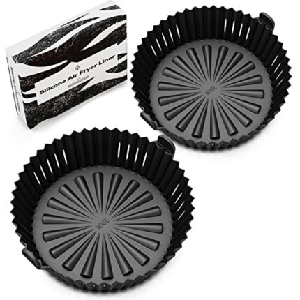 WAFE Reusable Silicone Air Fryer Liner - Easy to Clean Non-Stick Basket w/Bevelled Edges & Drain Channel - Kitchen Cooking Pot Accessories, Heat