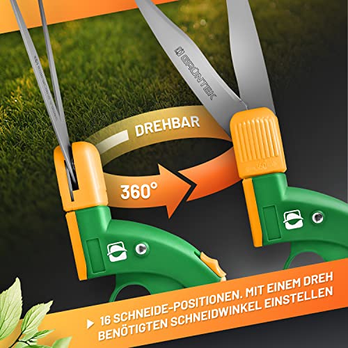 GRÜNTEK Grass Shears Swift 380 mm Teflon 360° Rotating Cutter Head, Teflon Coated, Comfort Lawn Grass Shear, 21 Days Money Back