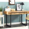 Beliani Home Office Desk 2 Storage Drawers 120 x 55 cm Light Wood with Black Vida
