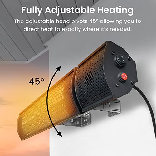 Pro Breeze Halogen Infrared Patio Heater - Wall Mounted Electric Heater With Remote Control for Garden/Outdoor - 2 Heat Settings (1KW &/2KW) - Fi