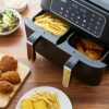 Swan SD10410N 8L Digital Dual Basket Air Fryer with Keep Warm Function, 10 One-Touch Pre-sets, Rapid Air Circulation, 1600W, Black