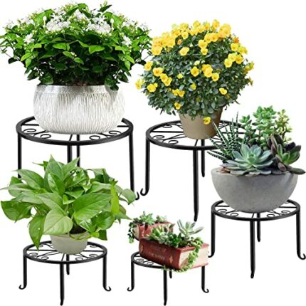 Flaparte 5 Pack Metal Plant Stands, Planter Support Rack, Plant Pot Stand, Planter Holder Heavy Duty, Rust Proof Iron Potted Plant Flower Pot Sta