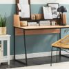 Beliani Home Office Desk with Shelf Storage 120 x 59 cm MDF Light Wood Black Gorus
