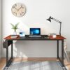 Decoholic 63 Inch Home Office Computer Two-Color Panel Desk with Storage Bag and Hook, Black, Sandalwood Color, Industrial Modern Laptop Desk
