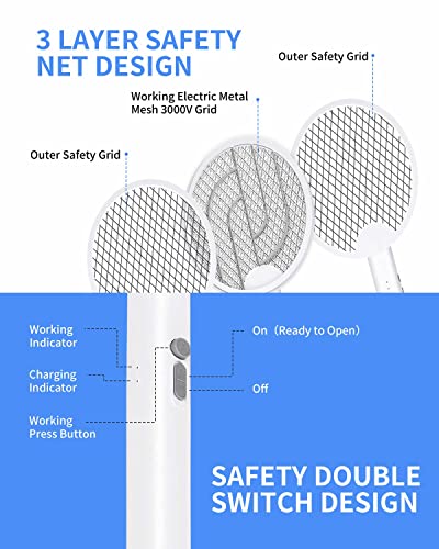 Gdsode Foldable Electric Fly Swatter, 2 In 1 USB Rechargeable Electric Fly Zapper, Rotatable Electric Fly Killer with Trapping Lights, Fly Swatte