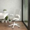 EMMA + OLIVER Mid-Back Light Gray Mesh Ergonomic Task Office Chair, White Frame - Flip-Up Arms