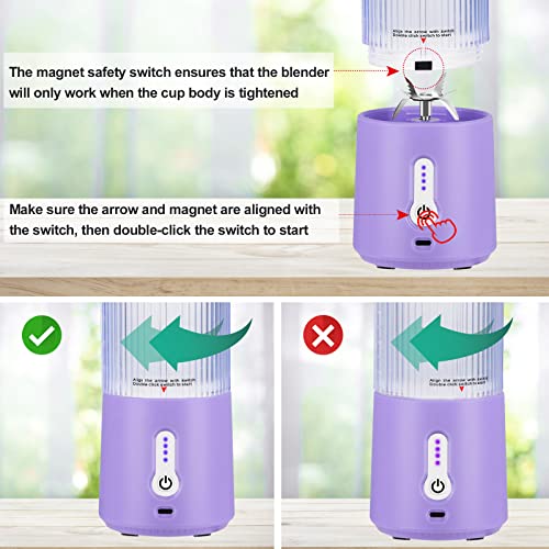 Portable Blender for Shakes and Smoothie HUIJUTCHEN USB Rechargeable Large Capacity Blender Bottles with 6 High-speed Blades and Brush Personal M