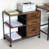 Finnhomy 3-Drawer Mobile File Cabinet for Home Office, Fabric Lateral Filing Cabinet with Wooden Board, Printer Stand with Open Storage Shelves f
