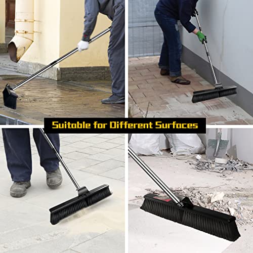 Midyb Yard Brush, 63cm Heavy Duty Garden Broom with 2 Brush Heads & 144cm Stainless Steel Handle, Outdoor Broom with Hard Bristles for Sweeping Y