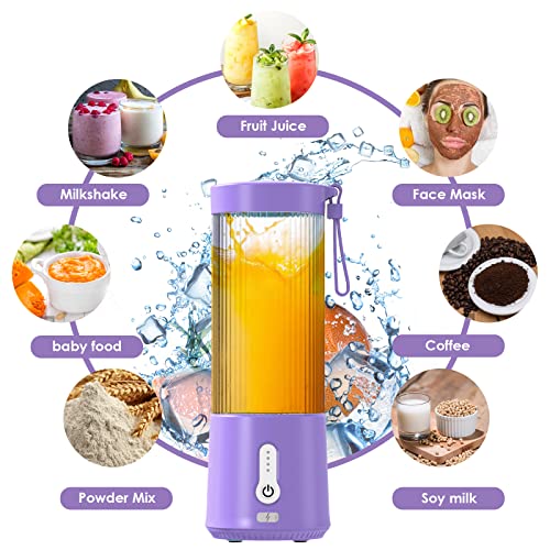 Portable Blender for Shakes and Smoothie HUIJUTCHEN USB Rechargeable Large Capacity Blender Bottles with 6 High-speed Blades and Brush Personal M