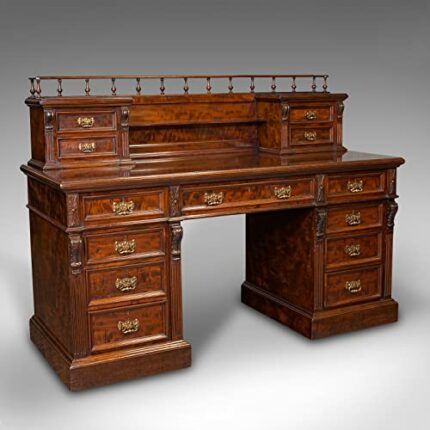 Grand Antique Executive Desk, English, Satinwood, 13 Drawer, Office, Victorian, One Size