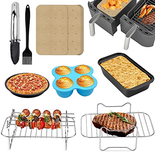 Pipihome Dual Air Fryer Accessories 8 Pcs, Nonstick Double Basket AirFryer Accessory Compatiable for Ninja Foodi AF300UK/AF400UK, Instant Vortex,